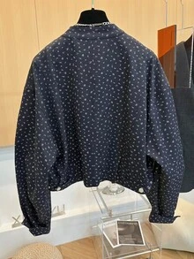 Early Autumn Women's Navy Blue Vintage Ditsy Floral Fashion Jacket, Suitable For Daily Wear - Navy Blue - View 2