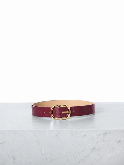 CHICVUE 1pc Women's Luxury Elegant Burgundy Velvet Carved Golden Metal Heart Buckle Belt, Versatile Accessory For Daily Wear