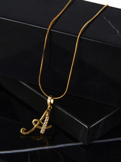CHICVUE 1pc Luxury Personalized Cubic Zirconia Elegant Handwritten Letter Gold Stainless Steel Necklace, Simple Letter Name Necklace For Women, Letter Pendant Necklace, Fashionable Gift Suitable For Girlfriend, Mom, Family, Friends, Daughter, Anniversary, Valentine's Day, Mother's Day, Birthday, Graduation, Daily Wear, Wedding, Prom And Other Occasions