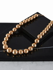 CHICVUE 1pc Punk Style Exaggerated Geometric Beaded Choker Necklace For Women - Gold Punk Beaded Necklace - View 3