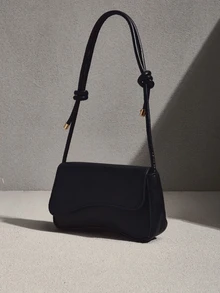 NobleVue Fashionable Solid Color Asymmetric Flap Adjustable Shoulder Bag, Suitable For Shopping, Wallet Carrying, Young Women, College Students, Newlyweds, White-Collar, Etc. Also Suitable For Office, University, Work, Business, Commuting, Outdoor, Travel And Outing Occasions. - Black - View 2