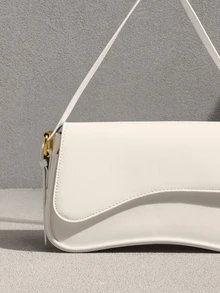 NobleVue 1pc Women's Solid Color PU Fashion Underarm Bag, Versatile Shoulder Bag - White - View 5