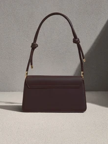 NobleVue Fashionable Solid Color Asymmetrical Flap Vintage Minimalist Elegant Shoulder Bag - Coffee Brown - View 4