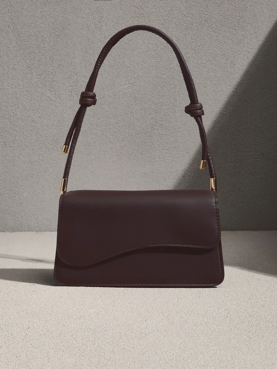 NobleVue Fashionable Solid Color Asymmetrical Flap Vintage Minimalist Elegant Shoulder Bag - Coffee Brown - View 1