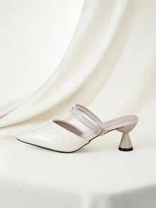 Clariva Sandal cao gót hở gót màu be kẻ caro, thời trang và đa năng, mũi nhọn, phù hợp cho mùa xuân và mùa hè. - Màu be - Xem 2
