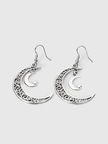DareSee Moon & Star Drop Earrings Halloween - Antique Silver - View 1