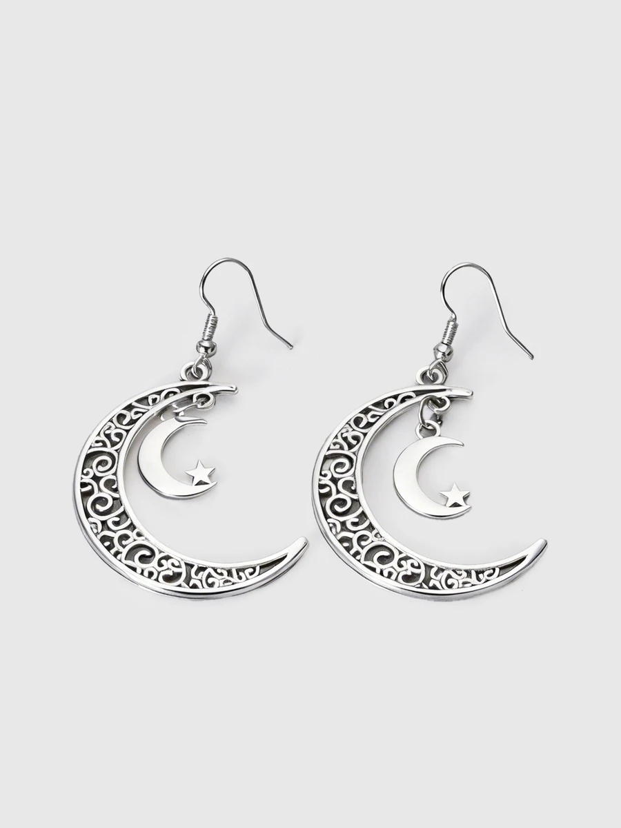 DareSee Moon & Star Drop Earrings Halloween - Antique Silver - View 1