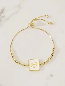Clariva 18K Gold Plated Copper Letter "FE" Oil Drop Heart Geometric Bead Adjustable Chain Bracelet, Suitable For Men And Women - Gold - View 4