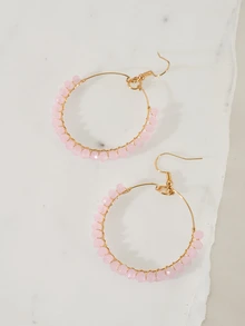 Clariva 1 Pair Fashionable Elegant Copper Wire Wrapped Crystal Earrings - Pink - View 5