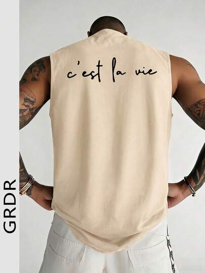  GRDR Men's Summer Casual Fashionable Minimalist Printed Loose Fit Round Neck Sleeveless Tank Top | Versatile Vest