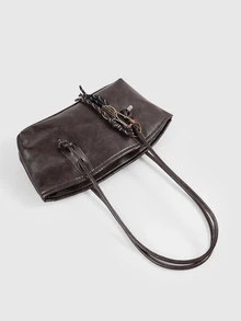 1 buah Tas Bowling Warna Polos PU Berbahan PU dengan Resleting dan Motif Quilted, Cocok untuk Musim Gugur/Musim Dingin, Tas Tote Kapasitas Besar untuk Kembali ke Sekolah - Coffee Brown - View 4