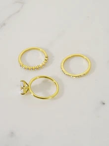 Clariva 3pcs Set Elegant Stackable Faux Zirconia Teardrop & Rectangle Symbol Rings, Symbolizing Romance & Nobility, Suitable For Daily Wear, Perfect Gift For Spring Festival & New Year - Gold - View 4