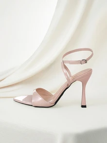 Clariva Women's High Heel Sandals, Suitable For Parties, Outdoor, Fashion, Elegant, Pointed Toe, Party, Vacation, Luxurious, Sexy PU Leather, Soft, Skin-Friendly, Delicate Texture, Mule Shoes, Crossed Buckle, High-End, Comfortable Material, Sexy Ankle Strap, Classic, Versatile, Elegant Beige Shoes, Elegant Sandals, Casual High Heels, Mule Shoes,Stiletto Heels,Spring Summer Outfits - Beige - View 2