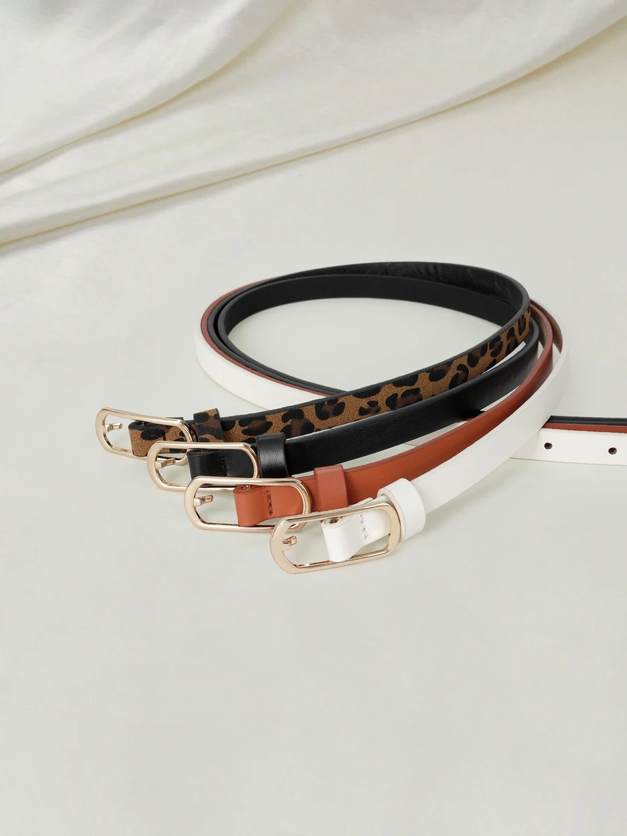 Clariva 4pcs Leopard Print Belt With Alloy Buckle, Women's Belt With Pants, Jeans, Dress - Leopard Print Four-pack - View 1