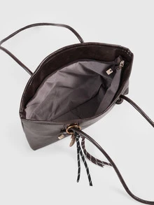 1 buah Tas Bowling Warna Polos PU Berbahan PU dengan Resleting dan Motif Quilted, Cocok untuk Musim Gugur/Musim Dingin, Tas Tote Kapasitas Besar untuk Kembali ke Sekolah - Coffee Brown - View 6