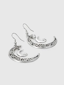 DareSee Moon & Star Drop Earrings Halloween - Antique Silver - View 4