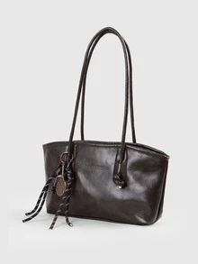 1 buah Tas Bowling Warna Polos PU Berbahan PU dengan Resleting dan Motif Quilted, Cocok untuk Musim Gugur/Musim Dingin, Tas Tote Kapasitas Besar untuk Kembali ke Sekolah - Coffee Brown - View 5