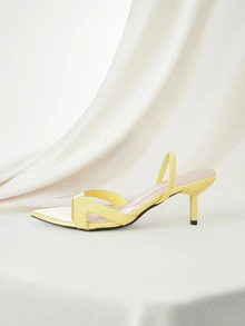 Clariva 女士高跟鞋，时尚高端猫跟尖头闪亮交叉绑带，高品质柔软镜面材质，性感优雅踝带，舒适百搭，适合任何正式场合，黄色女士连衣裙凉鞋，春夏装扮。 - 黃色 - 查看 2