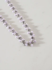 Clariva 1 chiếc vòng cổ choker ngọc trai giả dành cho nữ - Bạc - Xem 5