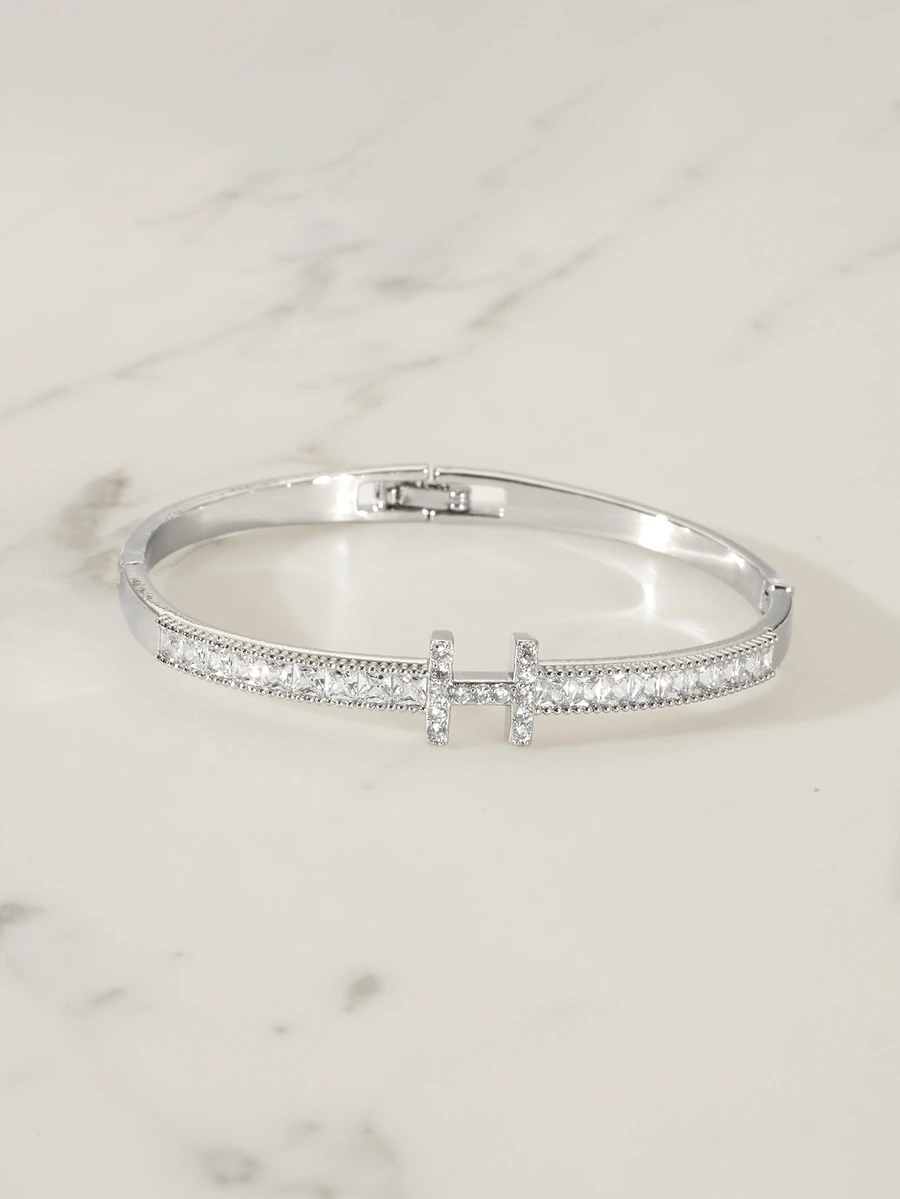 Clariva 1 Peça Pulseira de Fivela com Letra H de Luxo, Zircônia Micro-Incrustada, Elegante e da Moda, Adequada para Banquetes, Festivais e Presentes - Branco - Visão 1