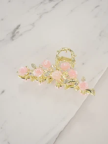 Clariva 1pc Floral Elegant Large Hair Claw, Extra Large Hair Claw Clip For Thick Hair, Hair Accessory For Women Flower Hair Clips Women Hair Accessories Summer Beach Vacay Hair Clips - Light Yellow - View 4
