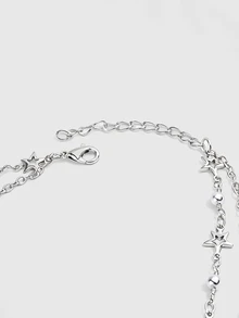 DareSee 1pc Silver Metal Handmade Chain With Star & Moon Pendants Multilayer Necklace - Perak - View 3