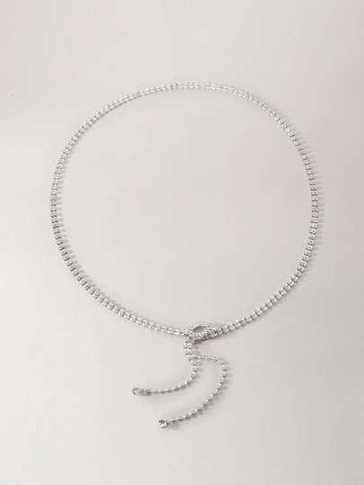 Clariva Cinto de Cintura Brilhante com Decoração de Cristal Strass e Borla em Anel de Prata para Mulheres