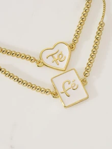 Clariva 18K Gold Plated Copper Letter "FE" Oil Drop Heart Geometric Bead Adjustable Chain Bracelet, Suitable For Men And Women - Gold - View 2