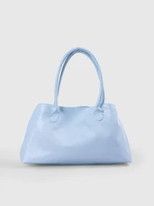 DareSee 1pc Women's Large Capacity Handbag, PU Leather Shoulder Bag, Casual Classic Minimalist Designer Business Style Bag Halloween, Lightweight Travel Purse - Dusty Blue - View 2