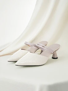 Clariva Sandal cao gót hở gót màu be kẻ caro, thời trang và đa năng, mũi nhọn, phù hợp cho mùa xuân và mùa hè. - Màu be - Xem 1