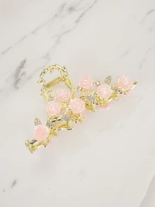 Clariva 1pc Floral Elegant Large Hair Claw, Extra Large Hair Claw Clip For Thick Hair, Hair Accessory For Women Flower Hair Clips Women Hair Accessories Summer Beach Vacay Hair Clips - Light Yellow - View 2