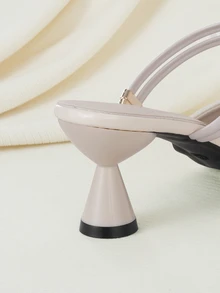 Clariva Sandal cao gót hở gót màu be kẻ caro, thời trang và đa năng, mũi nhọn, phù hợp cho mùa xuân và mùa hè. - Màu be - Xem 3