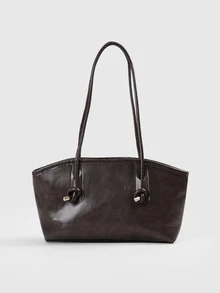 1 buah Tas Bowling Warna Polos PU Berbahan PU dengan Resleting dan Motif Quilted, Cocok untuk Musim Gugur/Musim Dingin, Tas Tote Kapasitas Besar untuk Kembali ke Sekolah - Coffee Brown - View 2