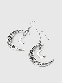 DareSee Moon & Star Drop Earrings Halloween - Antique Silver - View 5