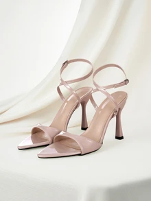 Clariva Women's High Heel Sandals, Suitable For Parties, Outdoor, Fashion, Elegant, Pointed Toe, Party, Vacation, Luxurious, Sexy PU Leather, Soft, Skin-Friendly, Delicate Texture, Mule Shoes, Crossed Buckle, High-End, Comfortable Material, Sexy Ankle Strap, Classic, Versatile, Elegant Beige Shoes, Elegant Sandals, Casual High Heels, Mule Shoes,Stiletto Heels,Spring Summer Outfits - Beige - View 1