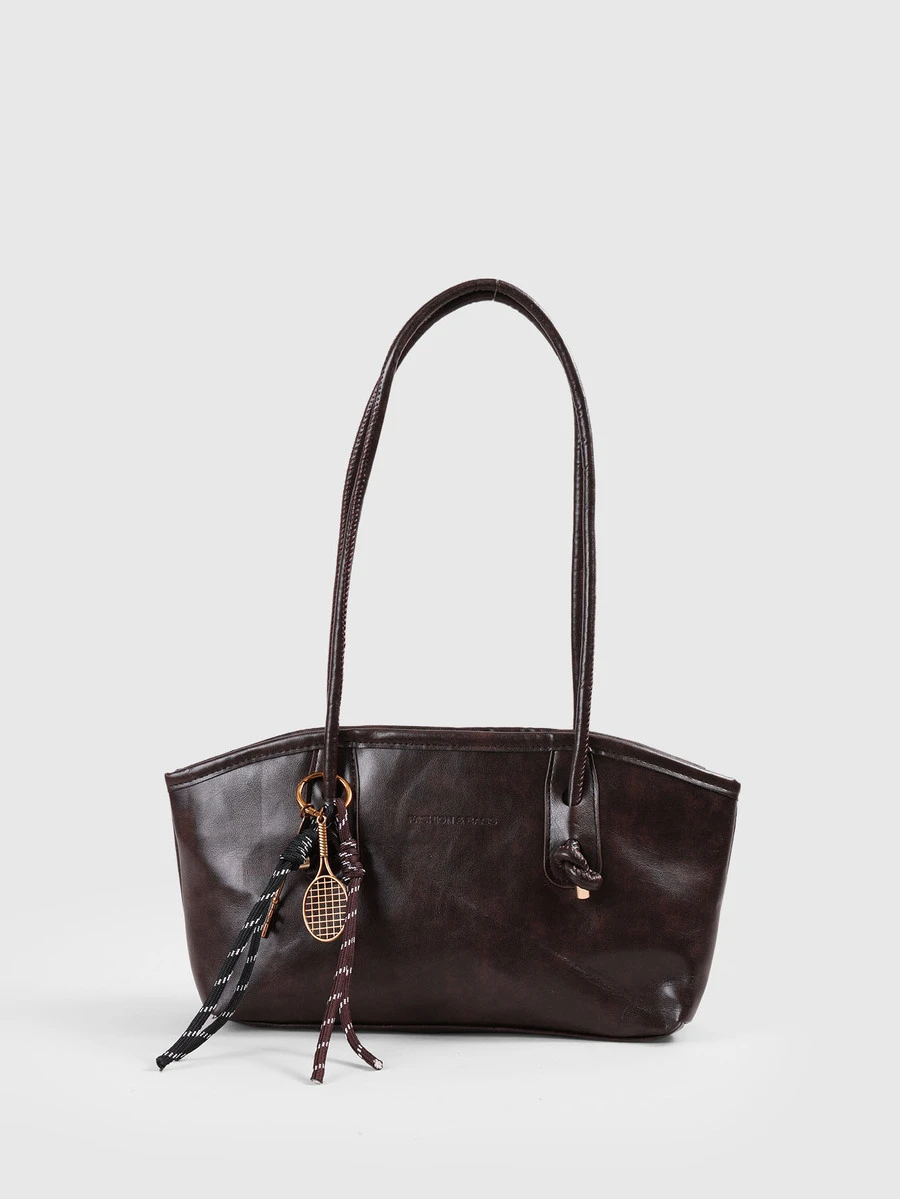 1 buah Tas Bowling Warna Polos PU Berbahan PU dengan Resleting dan Motif Quilted, Cocok untuk Musim Gugur/Musim Dingin, Tas Tote Kapasitas Besar untuk Kembali ke Sekolah - Coffee Brown - View 1
