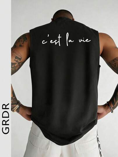  GRDR Men's Summer Casual Fashionable Minimalist Printed Loose Fit Round Neck Sleeveless Tank Top | Versatile Vest Shirt