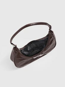 DareSee New Arrival Fashionable Metal Bowknot Decor PU Crescent Plain Arc Crescent Underarm Shoulder Handbag Halloween - Coffee Brown - View 6
