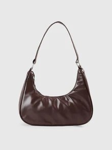 DareSee New Arrival Fashionable Metal Bowknot Decor PU Crescent Plain Arc Crescent Underarm Shoulder Handbag Halloween - Coffee Brown - View 2