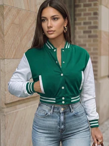 2024 Spring/Autumn European And American Women's Solid Color Jacket, Single-Breasted Baseball Jacket, Sports Outerwear - Mint Green - View 1