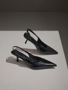 NobleVue Giày sandal cao gót mũi nhọn cho nữ, kiểu dáng mùa thu mới, đa năng, tinh tế, gót nhọn, mũi kín, gợi cảm, phong cách quý phái, gót thấp. - Than chì đen - Xem 3