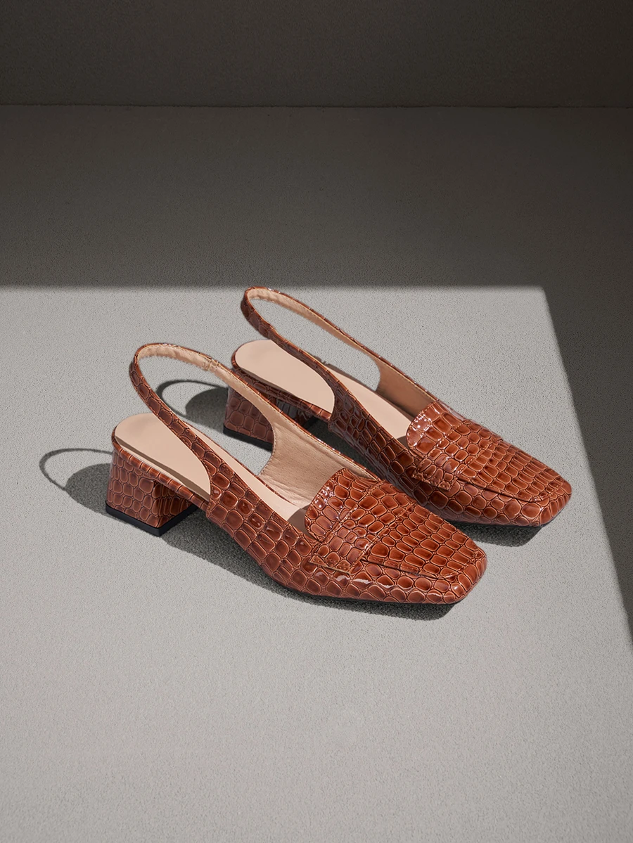 NobleVue 2025 New French High Heel Sandals, Chunky Heel, Closed Toe, Backless, Square Toe, Suitable For Summer & Autumn - Brown - View 1