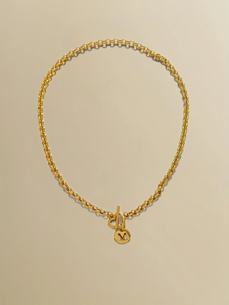 NobleVue 1pc Minimalist Gold Hollow Letter Pendant Necklace, Stainless Steel Chain For Women - Yellow Gold - View 1