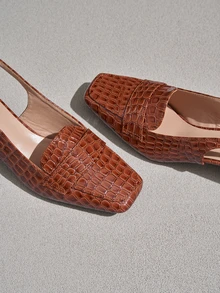 NobleVue 2025 New French High Heel Sandals, Chunky Heel, Closed Toe, Backless, Square Toe, Suitable For Summer & Autumn - Brown - View 5
