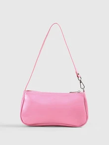 DareSee Artificial Patent Leather Baguette Bag Pink - Coral Pink - View 1