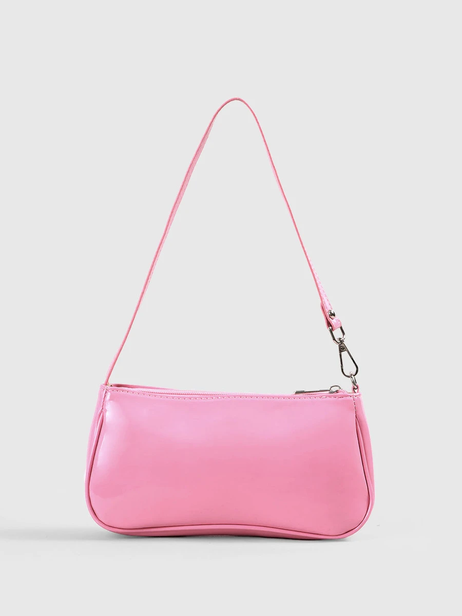 DareSee Artificial Patent Leather Baguette Bag Pink - Coral Pink - View 1