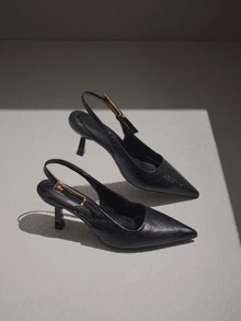 NobleVue Giày cao gót đen 7cm, giày dự tiệc, sandal quai hậu mũi nhọn trang trọng. - màu đen - Xem 3
