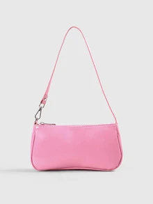 DareSee Artificial Patent Leather Baguette Bag Pink - Coral Pink - View 2