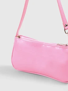 DareSee Artificial Patent Leather Baguette Bag Pink - Coral Pink - View 3