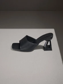 NobleVue Women's Summer New Fashion Simple Strap Black Comfortable Chunky Heel Open Toe Beach Rhinestone Office Commute Sandals - Black - View 4